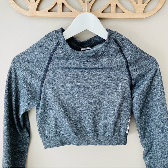 Gymshark Adapt Marl Seamless Long Sleeve Crop Top Gray - Picture 2 of 8
